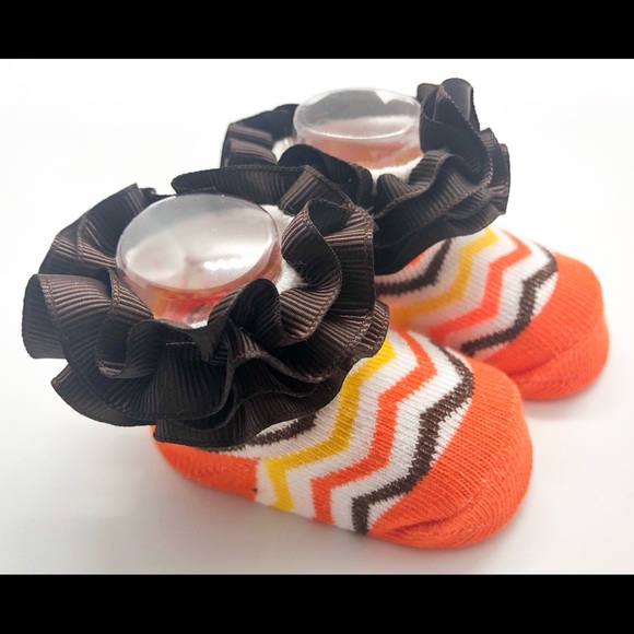 Baby Girls Orange, White & Brown Socks & Headband - Picture 3 of 4